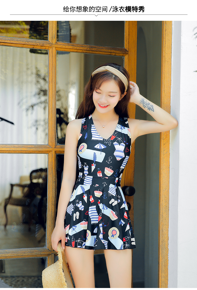 Áo tắm nữ Xiêm bảo thủ thon gọn váy xòe che bụng gợi cảm tụ tập cỡ lớn nhỏ tươi bong bóng mùa xuân mới - Bộ đồ bơi One Piece áo tắm 1 mảnh