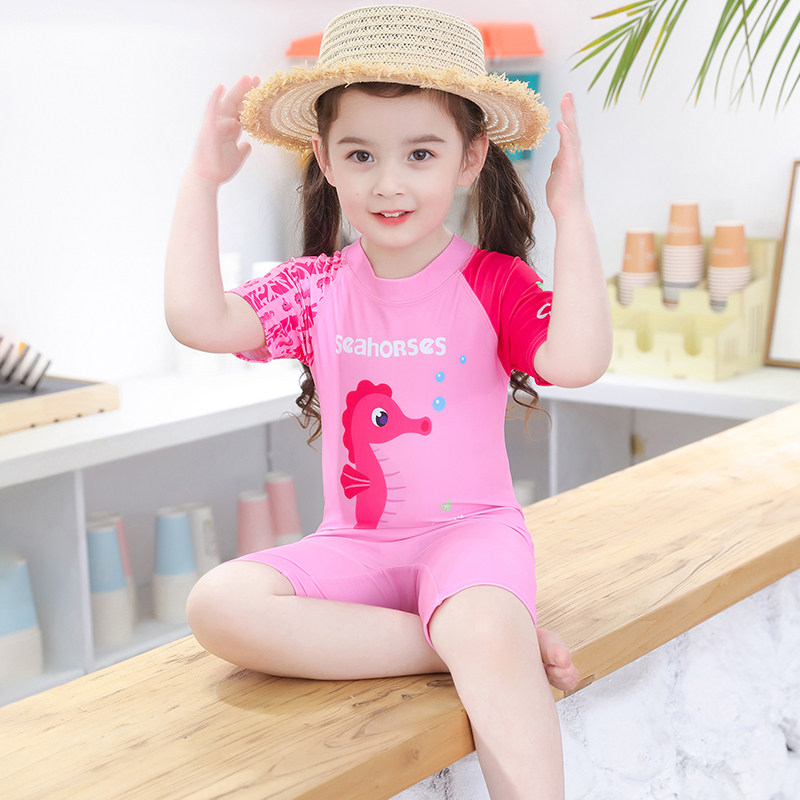Children's swimsuit girl 2024 new conjoined CUHK Girl Child Princess Sunscreen Cute Ocean Gas Spa Swimsuit