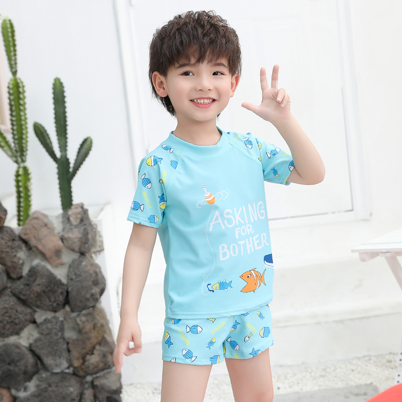 Children's swimsuit boy split small middle big boy cute baby boy swim trunks set student hot spring swimming equipment