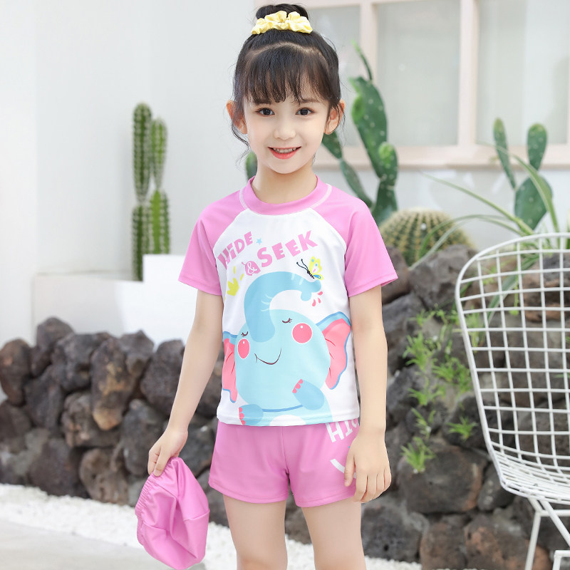 Children's swimsuit girls summer 2021 new sunscreen quick-drying split children's swimming trunks cute suit for big children