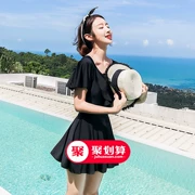 Áo tắm nữ Xiêm Boxer che bụng mỏng Váy bảo tồn Kích thước lớn Lượm lượm Sexy Hàn Quốc Spa 2018 Mới Đen