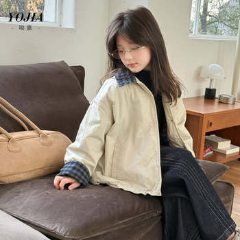 Yojia girls' cotton-padded winter warm quilted jacket