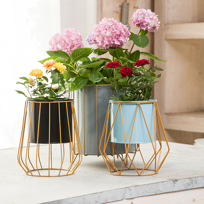 Nordic style floor-to-ceiling decorative flower pot living room iron large flower pot golden flower stand home decoration flower pot green plant set pot