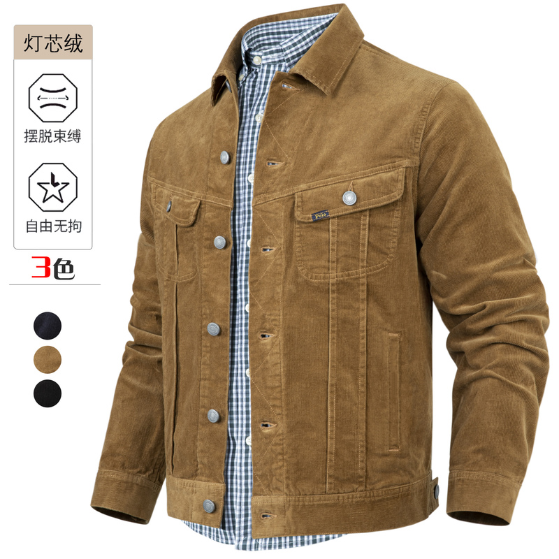 Rl Ralph Lauren American Retro Casual Trucker Corduroy Men's Jacket with a Turn-Down Collar, Purchased from North America Rl Ralph Lauren American Retro Casual Trucker Corduroy Men's Jacket with a Turn-Down Collar, Purchased from North America