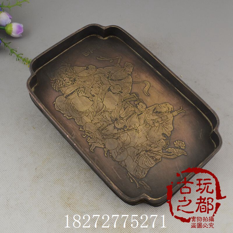 Antique bronze collection Antique brass copper plate ornaments Home decoration Craft gift ornaments Fine eight immortals fruit plate