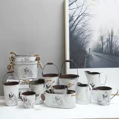 Nordic wrought iron flowerpot tin bucket vintage flower bucket vintage flower bucket fleshy flower pot flower pot flower shop decoration gold pegt flower pot