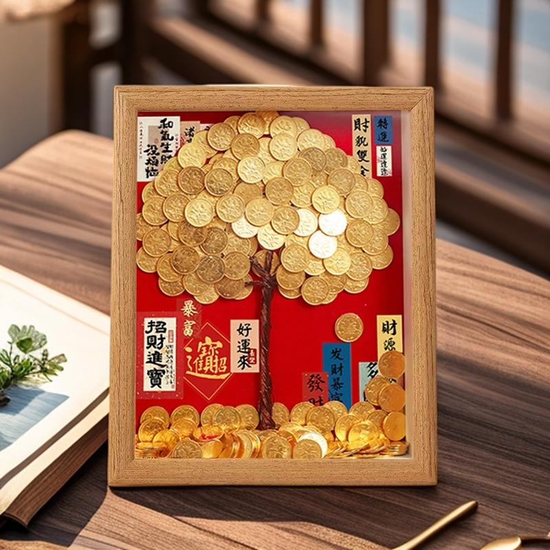 Money Tree with Coins from All Directions, Fortune-Attracting Ornament with Real Money, DIY Money Tree Photo Frame, Opening Gift Money Tree with Coins from All Directions, Fortune-Attracting Ornament with Real Money, DIY Money Tree Photo Frame, Opening Gift