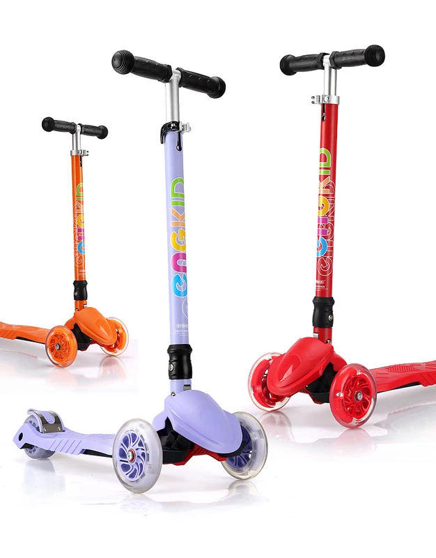 Yingqi new gấp scooter trẻ em ba bánh xe đèn flash scooter đạp bánh xe ròng rọc xe đẩy em bé chính hãng