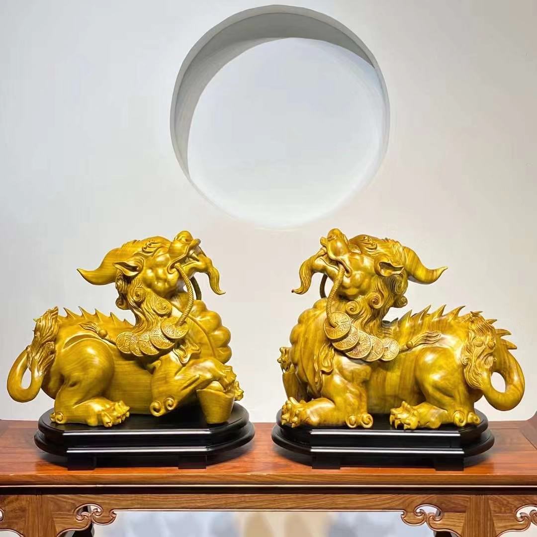 Fragrant Camphor Wood Upper Ancient God Beast leaner Sculpture Craftsmanship Fine Materials Clean Home Living Room Send Gift root Carved Handicraft Pendulum