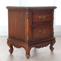 Mahogany solid wood American carved bedside cabinet European style bedroom two drawer storage cabinet bedside table