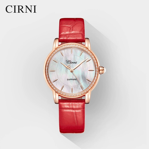 Золотые модные швейцарские часы, женские часы, красный кварцевый водонепроницаемый ремень, простой и элегантный дизайн