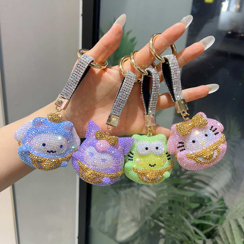 Sanrio DIY Rhinestone Keychain Handmade DIY Rhinestone Cinnamoroll Plush Kuromi Doll Pendant Keychain