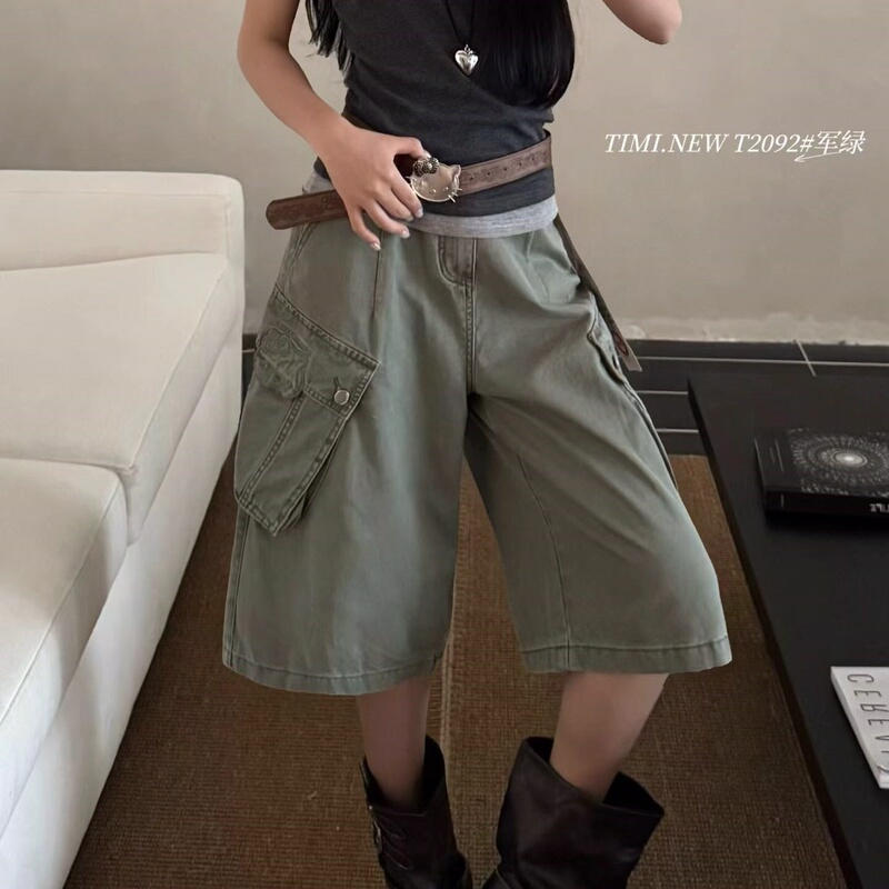 Twelve Jeans 2026 Summer New Design Pocket Kt Wide-Leg Shorts Loose Slimming Versatile Capri Pants