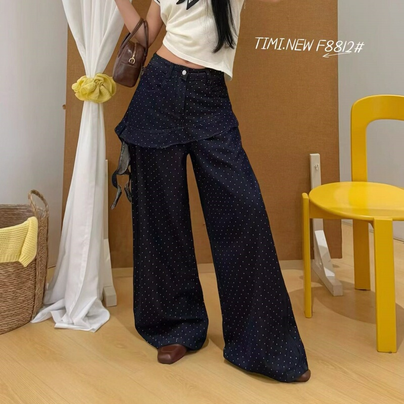 Twelve Jeans 2026 Summer New Irregular Faux Back Panel Wide-Leg Pants for Women, Loose Fit, Slimming, Versatile, Floor-Length Pants