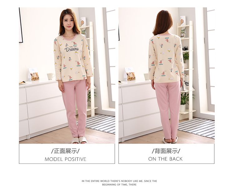 Mùa xuân và mùa thu nữ sọc hoạt hình cotton dài tay đồ ngủ phù hợp với mùa thu lớn kích thước ngọt ngào cổ chữ V dịch vụ nhà thời trang nữ