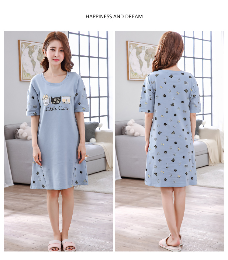 Váy ngủ nữ mùa hè cotton ngắn tay Hàn Quốc ngắn tay cotton tươi có thể mặc đồ ngủ cho bà bầu mùa hè đầm cho người lớn tuổi
