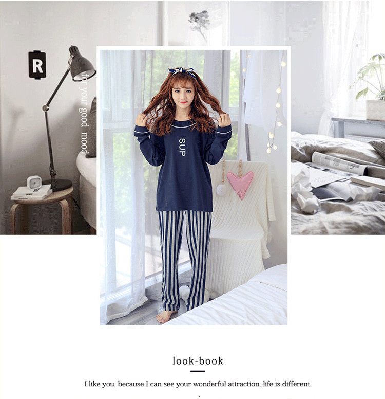 Đồ ngủ nữ mùa xuân và mùa thu cotton dài tay Thời trang Hàn Quốc quần áo tại nhà giản dị mùa thu có thể mặc bên ngoài bộ đồ mỏng bộ đồ ngủ 2 dây