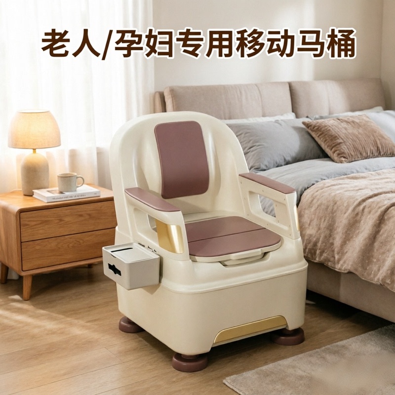 Elderly People's Wooden Commode with Lid, Portable Toilet, Indoor Enamel Spittoon Stand, Anti-Slip and Anti-Odor Bedside Stool for Pregnant Women