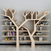 Simple modern tree bookshelf creative solid wood floor floor wall trunk bookshelf sofa rear assembly multi-layer bookcase