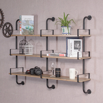 Solid wood wall shelf living room bedroom wall shelf wrought iron one-shaped partition frame
