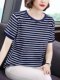 纯棉条纹t恤女短袖宽松夏2025新款薄款大码女装妈妈加肥加大上衣
