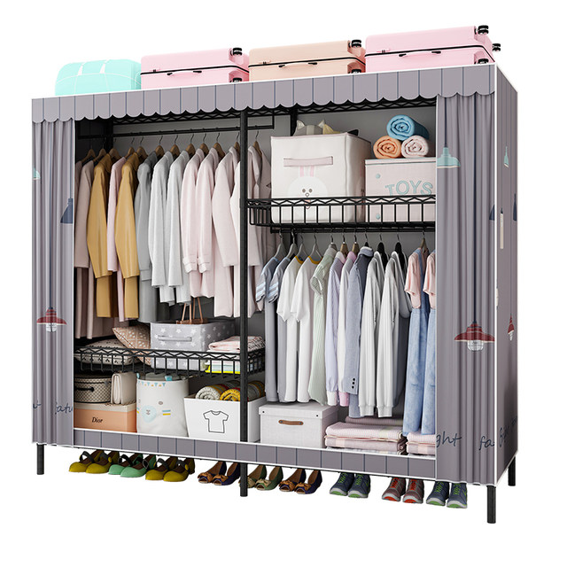 Wardrobe Home Bedroom Assembly Simple Cloth Wardrobe Rental Frame Steel Bold Thickening Strong Strong and Durable Storage Wardrobe
