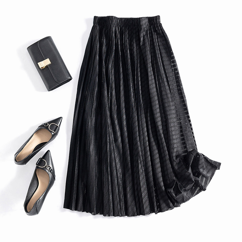 Loose with bag tolerance and gentle and smooth and high waist 100 pleats for the long version of lady autumn and winter half-body dress