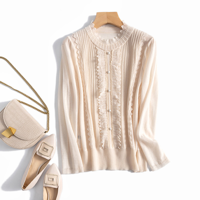 Faguo Order elegant goddess Xianqi and advanced agaric side collar wool needles jersey undershirt woman autumn and winter