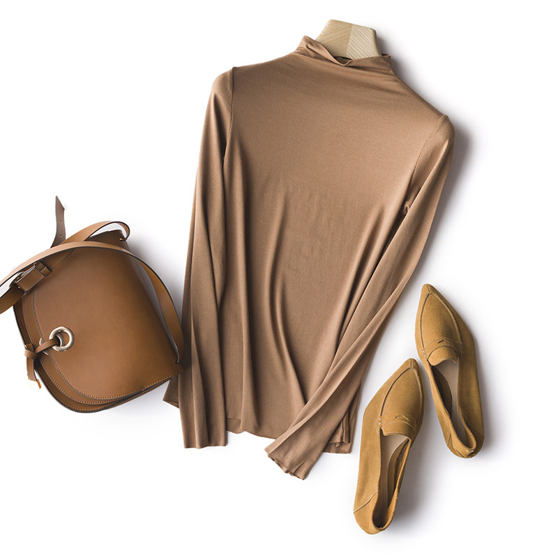 Heart good for stock ten thousand lap soft comfort MoDAI slim fit half high collar Long sleeves T-shirt women's undershirt autumn and winter