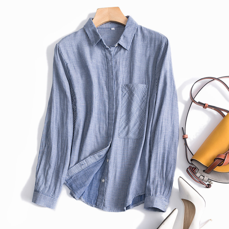 The industry calls baby cotton comfortable and messy Japanese simple and versatile casual long-sleeved shirt women 21 spring and autumn