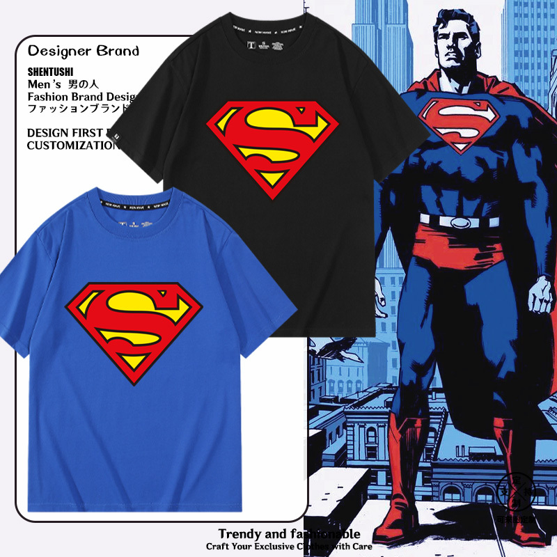 Superman T-Shirt Men's Superhero Clothing Summer New Style Marvel Short-Sleeve T-Shirt Pure Cotton Men's Clothing Movie Merchandise Tee