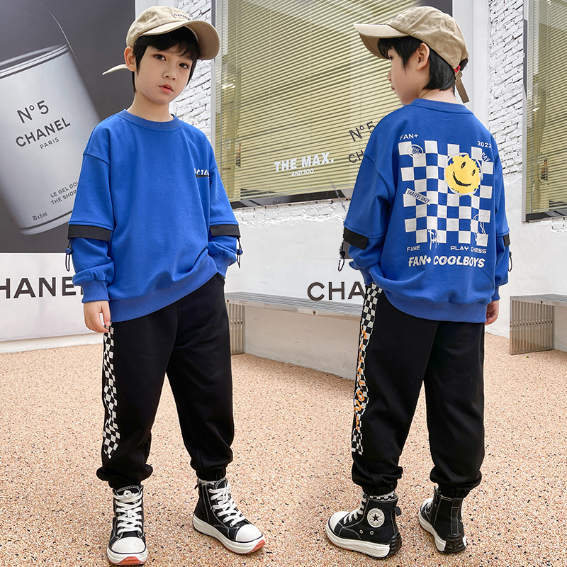 Trendy children's clothing boys' spring suits 2022 new children's Western style net red cartoon handsome two-piece fashion casual