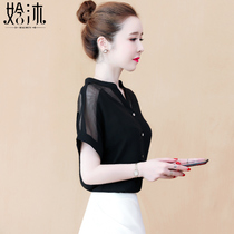 Short-sleeved chiffon shirt womens summer 2021 new fashion belly V-neck jacket high-end foreign-style small shirt