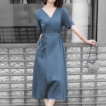 Mapping * Hong Kong light luxury slim slim waist waist women temperament chiffon vneck short sleeve plus size jumpsuit