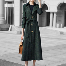 Mapping * Hong Kong light luxury slim slim waist womens autumn 2021 long solid color windbreaker coat