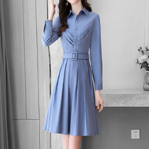 Mapping Hong Kong Light Extravagant Temperament POLO collar Shirt dress Dress Woman Fashion slim fit Long sleeves mid-length dress