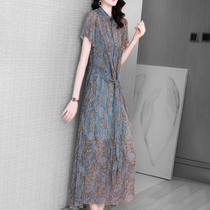 Mapping * Hong Kong light luxury women 2021 high end luxury lace-up mulberry silk floral slim silk dress