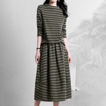 Mapping Hong Kong Light Luxury High-end Plaid Round Neck Dress Women 2022 Autumn and Winter Temperament Casual Two-piece Set
