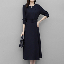 Mapping Hong Kong light luxury high-end round neck long-sleeved dress female 2022 new fashion temperament thin skirt