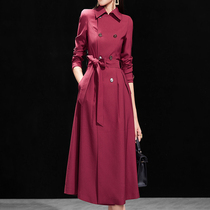 Mapping * Hong Kong light luxury slim slim waist womens 2021 temperament solid color medium long windbreaker coat