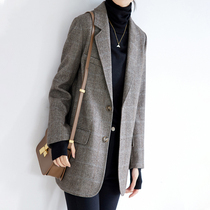 Mapping plaid wool blazer womens 2021 spring and autumn new Korean version of the retro British style suit