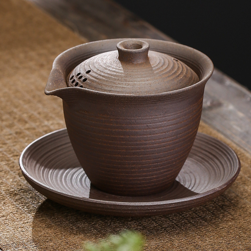 Hand-held pot to make tea cover bowl tea cup large-capacity single high-end eagle mouth anti-scalding wood burning office coarse ceramic tea set