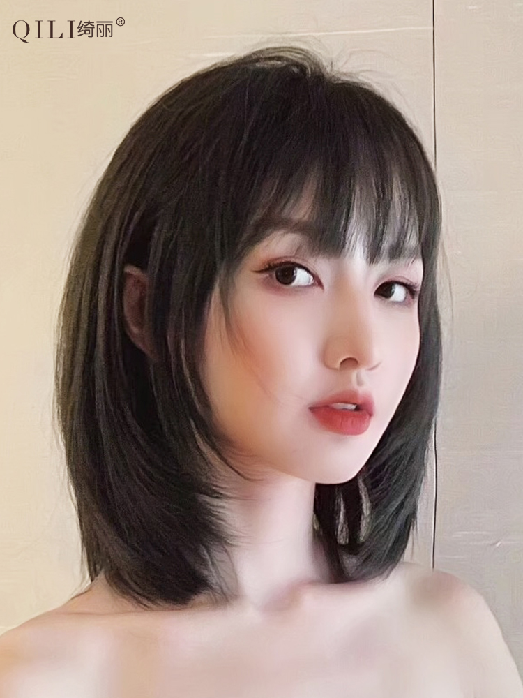 全头套式真发刘海真人发丝自然锁骨中长短发假发女长发可扎减龄 全头套式真发刘海真人发丝自然锁骨中长短发假发女长发可扎减龄