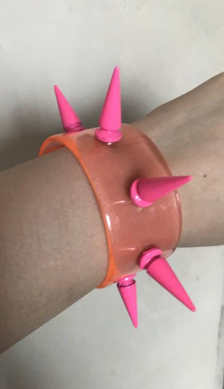 European and American New Style Women's Bracelet, Personalized Fluorescent Pink Spiked Transparent Bracelet, Punk Style Men's Silicone Bracelet