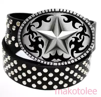 Korean version of personality men's belt trend White Belt youth casual pants with nightclub evil rivets cool five-pointed star