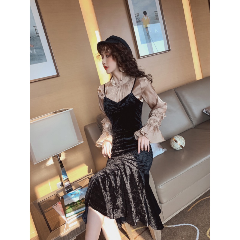 Hong Kong Tide brand waist thin net red dress 2021 autumn new women's celebrity temperament fairy style two sets