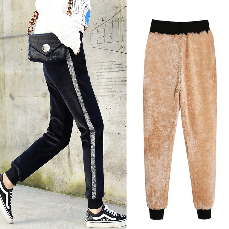 Hong Kong trendy brand lamb velvet outer wear leggings women 2022 winter new women's trousers plus velvet thick gold velvet casual pants