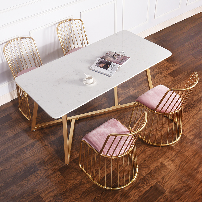 Nordic marble dining table and chair combination Simple modern small apartment ins dining table 4-6 people Rectangular dining room dining table