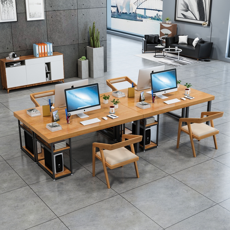 LOFT double solid wood computer desk simple desk industrial style studio staff workbench 4-6 people