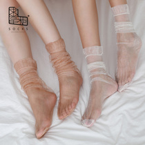 Begging dispensers stacked socks Sox women Summer ultra-thin fluffy transparent Japanese lace mesh yarn South Korean fairy midbarrel socks